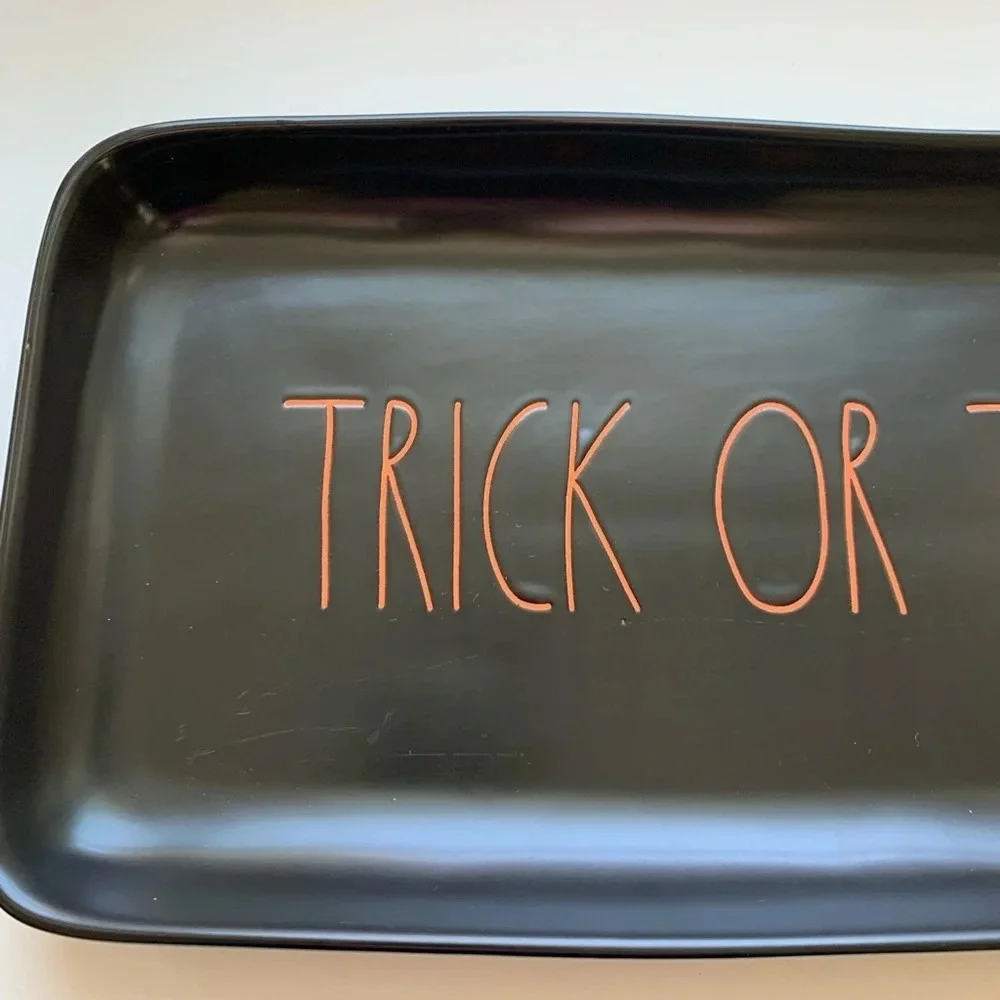 Rae Dunn Halloween Black Platter Tray TRICK OR TREAT Orange Large Letter